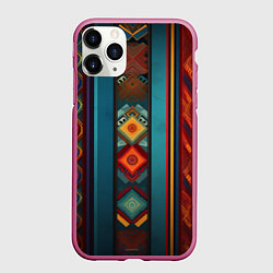 Чехол iPhone 11 Pro матовый Этнический орнамент в вертикальную полоску, цвет: 3D-малиновый