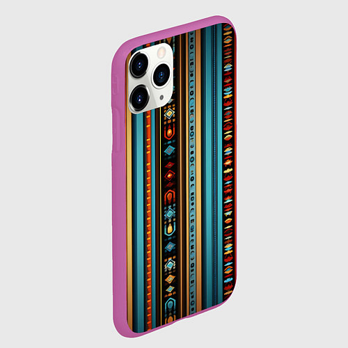 Чехол iPhone 11 Pro матовый Этнический паттерн в вертикальную полоску / 3D-Фиолетовый – фото 2