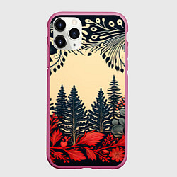 Чехол iPhone 11 Pro матовый Новогодний лес, цвет: 3D-малиновый