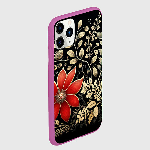 Чехол iPhone 11 Pro матовый Новогодние цветы и листья / 3D-Фиолетовый – фото 2