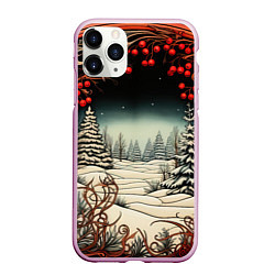 Чехол iPhone 11 Pro матовый Новый год природа, цвет: 3D-розовый