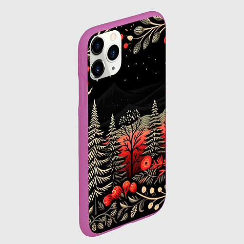 Чехол iPhone 11 Pro матовый Новогодняя темная ночь / 3D-Фиолетовый – фото 2