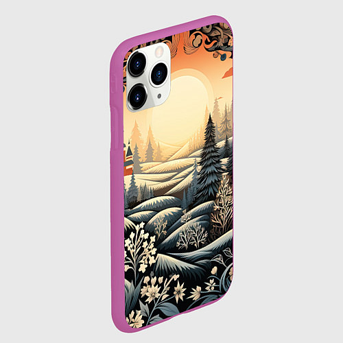 Чехол iPhone 11 Pro матовый Зимний предновогодний пейзаж / 3D-Фиолетовый – фото 2