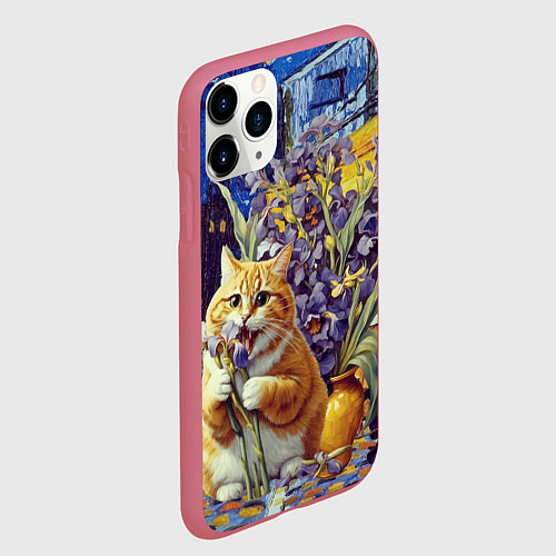 Чехол iPhone 11 Pro матовый Толстый рыжий кот Ван Гога / 3D-Малиновый – фото 2
