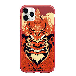 Чехол iPhone 11 Pro матовый Баронг индонезийские узоры, цвет: 3D-красный