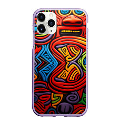 Чехол iPhone 11 Pro матовый Разноцветный узор в стиле абстракционизм, цвет: 3D-светло-сиреневый
