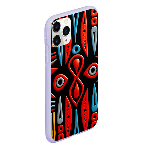 Чехол iPhone 11 Pro матовый Красно-синий узор в африканском стиле / 3D-Светло-сиреневый – фото 2