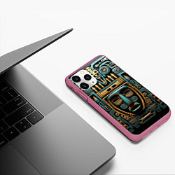 Чехол iPhone 11 Pro матовый Орнамент с маской в египетском стиле, цвет: 3D-малиновый — фото 2