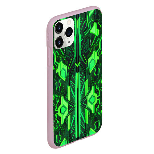 Чехол iPhone 11 Pro матовый Киберпанк неоновая броня зелёная / 3D-Розовый – фото 2