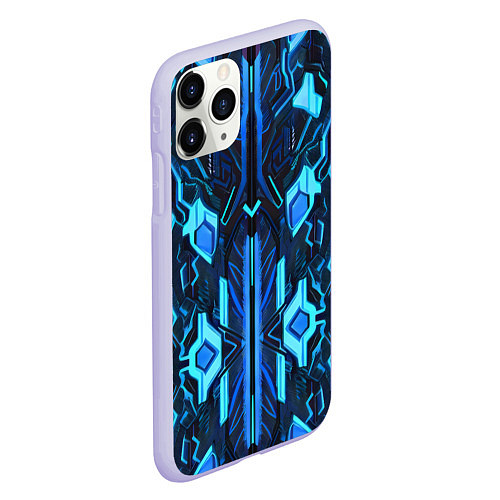 Чехол iPhone 11 Pro матовый Киберпанк неоновая броня синяя / 3D-Светло-сиреневый – фото 2