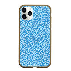 Чехол iPhone 11 Pro матовый Белые узоры на синем фоне, цвет: 3D-коричневый