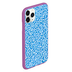 Чехол iPhone 11 Pro матовый Белые узоры на синем фоне, цвет: 3D-фиолетовый — фото 2