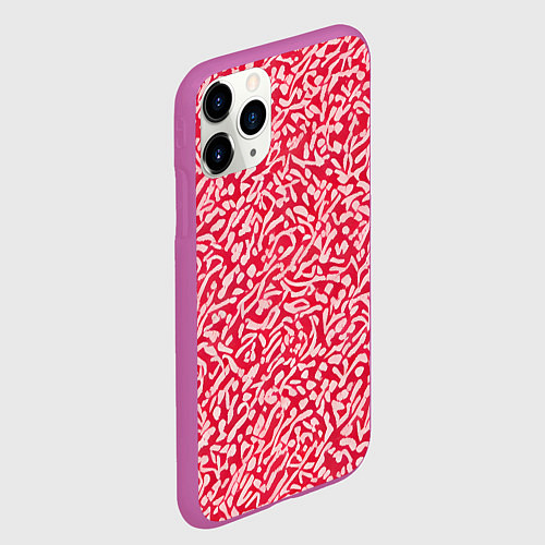 Чехол iPhone 11 Pro матовый Белые узоры на красном фоне / 3D-Фиолетовый – фото 2