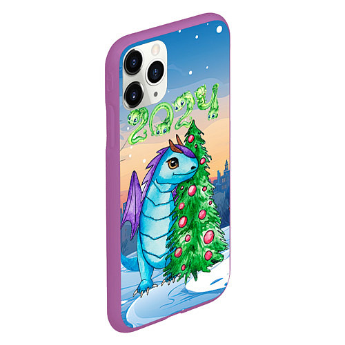 Чехол iPhone 11 Pro матовый Дракон у елки 2024 / 3D-Фиолетовый – фото 2