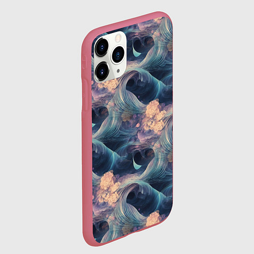 Чехол iPhone 11 Pro матовый Волнообразная фрактальная абстракция / 3D-Малиновый – фото 2