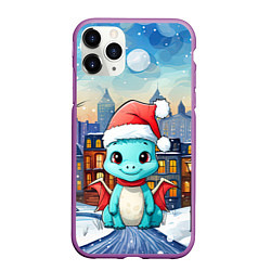 Чехол iPhone 11 Pro матовый Новогодний дракон на фоне города, цвет: 3D-фиолетовый