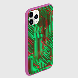 Чехол iPhone 11 Pro матовый Киберпанк линии красные и зелёные, цвет: 3D-фиолетовый — фото 2