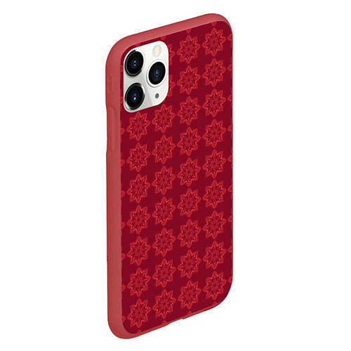 Чехол iPhone 11 Pro матовый Цветочный стилизованный паттерн бордовый / 3D-Красный – фото 2