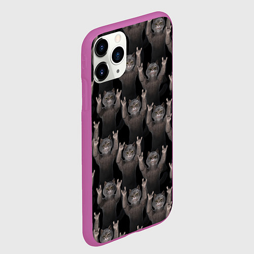Чехол iPhone 11 Pro матовый Коты любят рок-музыку / 3D-Фиолетовый – фото 2