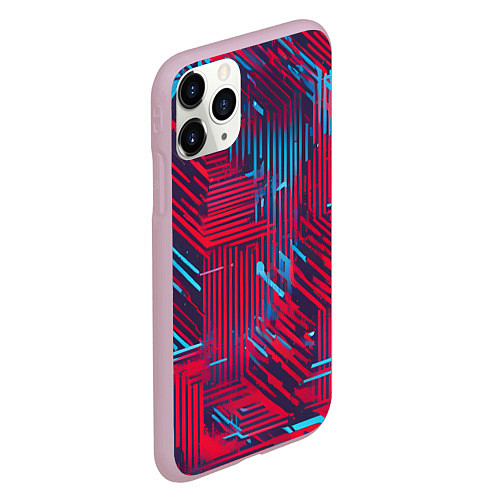 Чехол iPhone 11 Pro матовый Киберпанк линии синие и красные / 3D-Розовый – фото 2