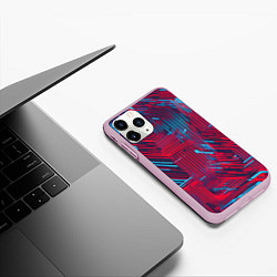 Чехол iPhone 11 Pro матовый Киберпанк линии синие и красные, цвет: 3D-розовый — фото 2