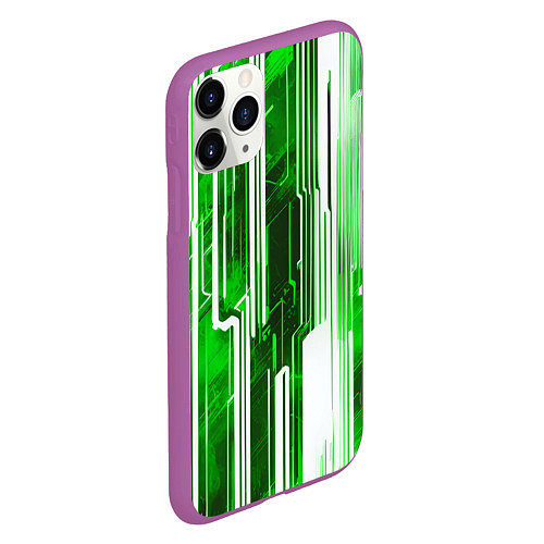 Чехол iPhone 11 Pro матовый Киберпанк полосы белый и зелёный / 3D-Фиолетовый – фото 2