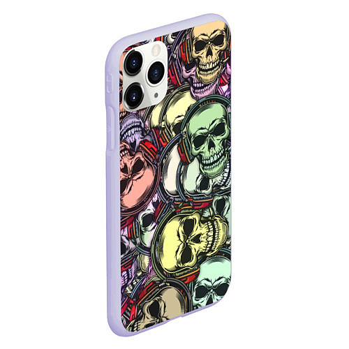 Чехол iPhone 11 Pro матовый Череп в наушниках паттерн / 3D-Светло-сиреневый – фото 2