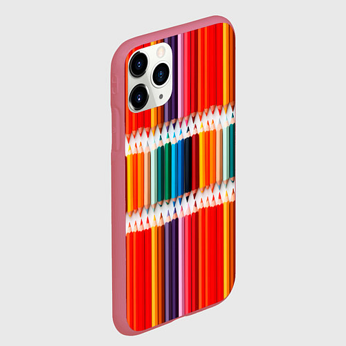 Чехол iPhone 11 Pro матовый Заточенные цветные карандаши / 3D-Малиновый – фото 2