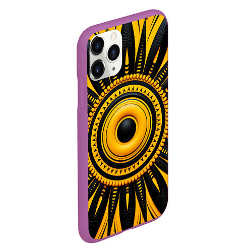 Чехол iPhone 11 Pro матовый Желто-черный узор в африканском стиле / 3D-Фиолетовый – фото 2