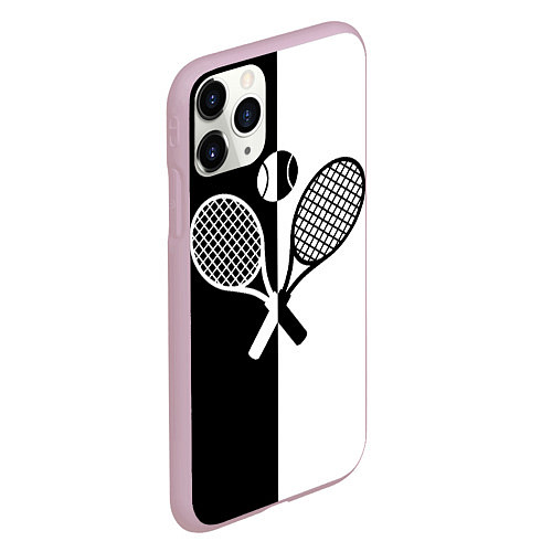 Чехол iPhone 11 Pro матовый Теннис - чёрно белое / 3D-Розовый – фото 2