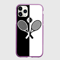 Чехол iPhone 11 Pro матовый Теннис - чёрно белое, цвет: 3D-фиолетовый