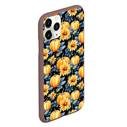 Чехол iPhone 11 Pro матовый Паттерн тыквы и цветы, цвет: 3D-коричневый — фото 2