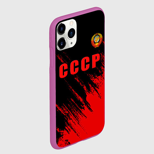 Чехол iPhone 11 Pro матовый СССР герб брызги красок / 3D-Фиолетовый – фото 2