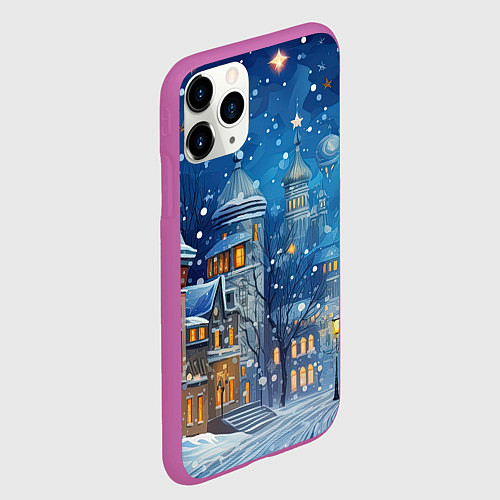Чехол iPhone 11 Pro матовый Новогоднее настроение город / 3D-Фиолетовый – фото 2