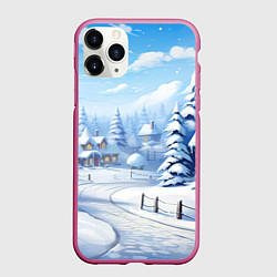 Чехол iPhone 11 Pro матовый Снежный зимний фон, цвет: 3D-малиновый
