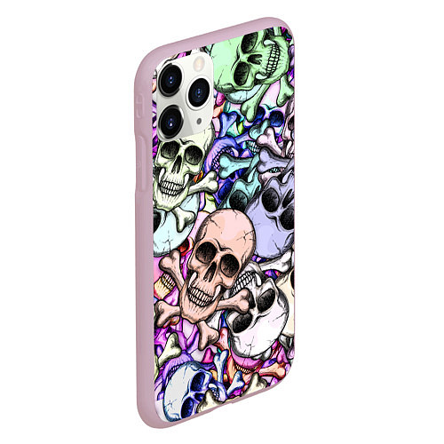 Чехол iPhone 11 Pro матовый Черепа с костями паттерн / 3D-Розовый – фото 2
