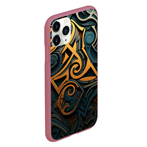 Чехол iPhone 11 Pro матовый Абстрактный узор в викингском стиле / 3D-Малиновый – фото 2