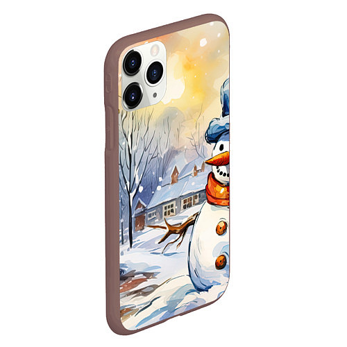 Чехол iPhone 11 Pro матовый Снеговик новый год / 3D-Коричневый – фото 2