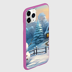 Чехол iPhone 11 Pro матовый Новый год и снеговик, цвет: 3D-фиолетовый — фото 2