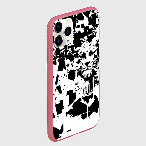 Чехол iPhone 11 Pro матовый Морда льва - абстракция / 3D-Малиновый – фото 2