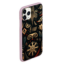 Чехол iPhone 11 Pro матовый Абстрактный узор в славянском стиле на тёмном фоне, цвет: 3D-розовый — фото 2