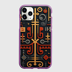 Чехол iPhone 11 Pro матовый Абстрактный паттерн в славянском стиле на тёмном ф, цвет: 3D-фиолетовый