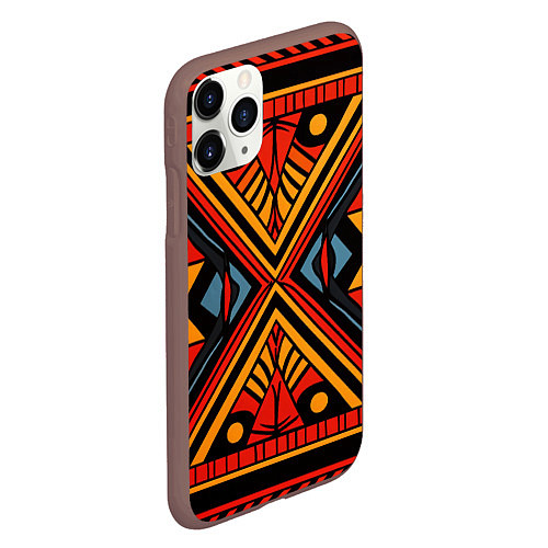 Чехол iPhone 11 Pro матовый Геометрический узор в африканском стиле / 3D-Коричневый – фото 2