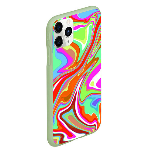 Чехол iPhone 11 Pro матовый Цветная плазменная абстракция / 3D-Салатовый – фото 2