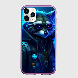 Чехол iPhone 11 Pro матовый Енот киберпанк от ai, цвет: 3D-фиолетовый