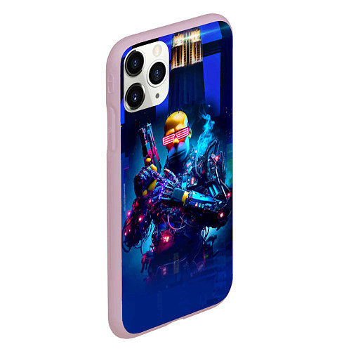 Чехол iPhone 11 Pro матовый Крутой Гомер Симпсон - киберпанк / 3D-Розовый – фото 2