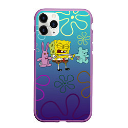 Чехол iPhone 11 Pro матовый Spongebob workout, цвет: 3D-фиолетовый