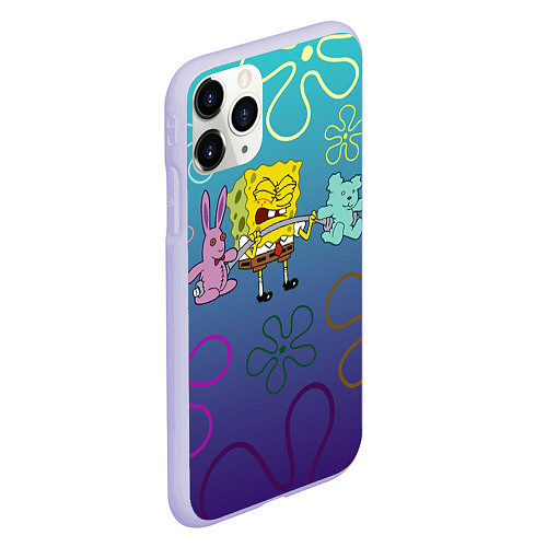 Чехол iPhone 11 Pro матовый Spongebob workout / 3D-Светло-сиреневый – фото 2