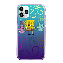 Чехол iPhone 11 Pro матовый Spongebob workout, цвет: 3D-светло-сиреневый