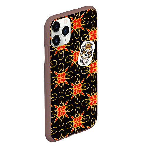 Чехол iPhone 11 Pro матовый Радужный цветочный череп / 3D-Коричневый – фото 2
